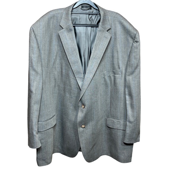 Ralph Lauren Gray Pinstripe Herringbone Wool Silk Two Button Blazer Men's 56R
